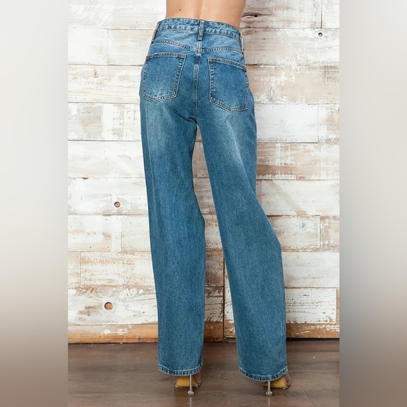 High Rise Wide Leg Distressed Denim Jeans - Picture 6 of 6